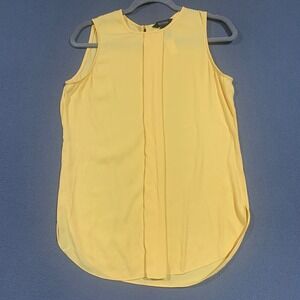 White House Black Market Yellow Sleeveless Pleated Front Keyhole Blouse Small